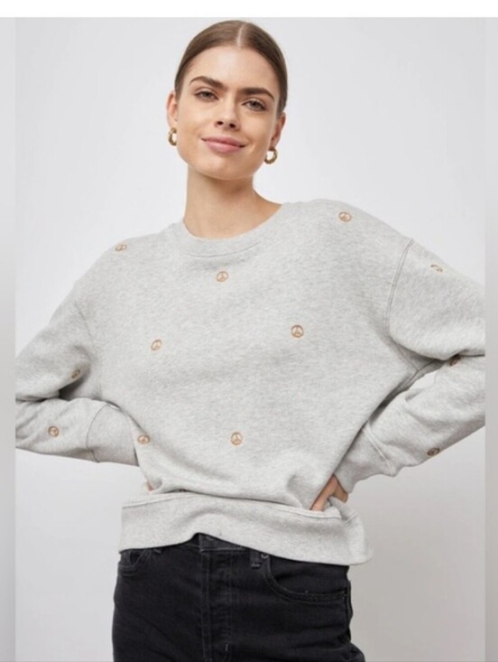 Rails Tops - Rails Ramona Embroidered Peace Sign Crewneck Sweatshirt Heather Grey Size Large